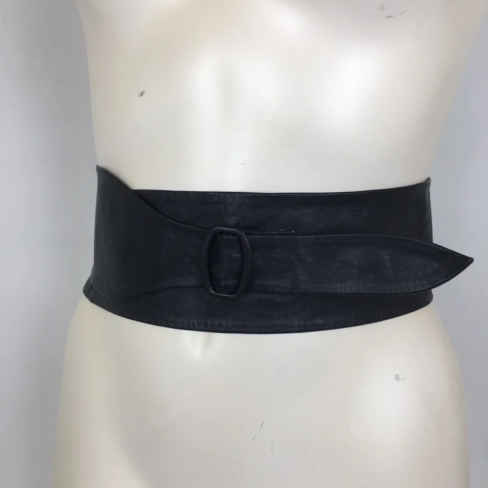 Vintage 80s Wide Soft Leather Corset Statement Belt Blue Retro Witchy Goth